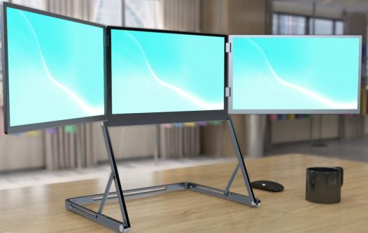 Lepow Tri-Fold Portable Monitor with three 15.6-inch screens, portable triple display extender for laptop, Windows, Mac, and multi-screen work