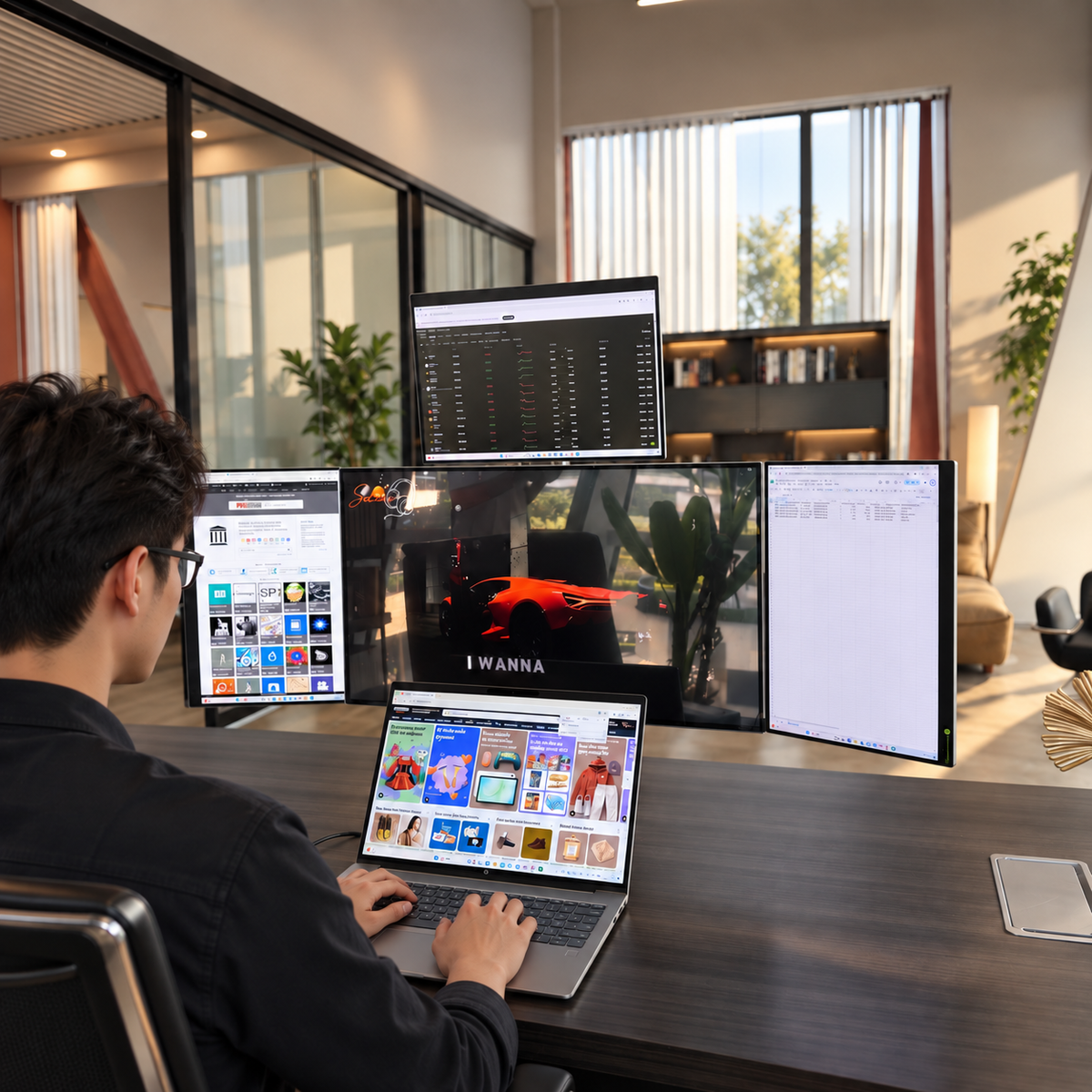 Lepow TriScreen Pro – 27" 4K + zwei 16" tragbare Seitenmonitore