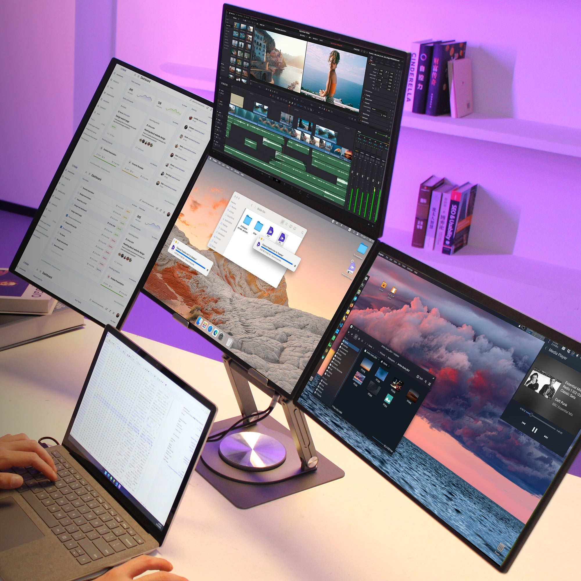 Lepow FlexScreen modular portable monitor setup with 4 x 18.5" screens