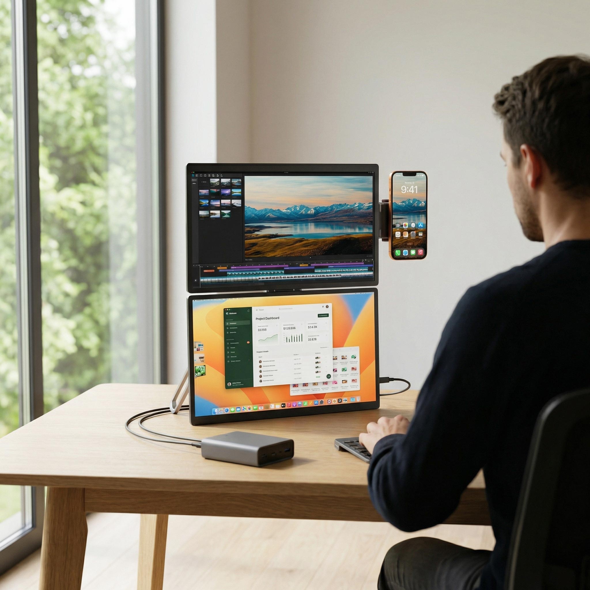 Modular Dual 18.5″ Monitor System Compact Aluminum Stand Included