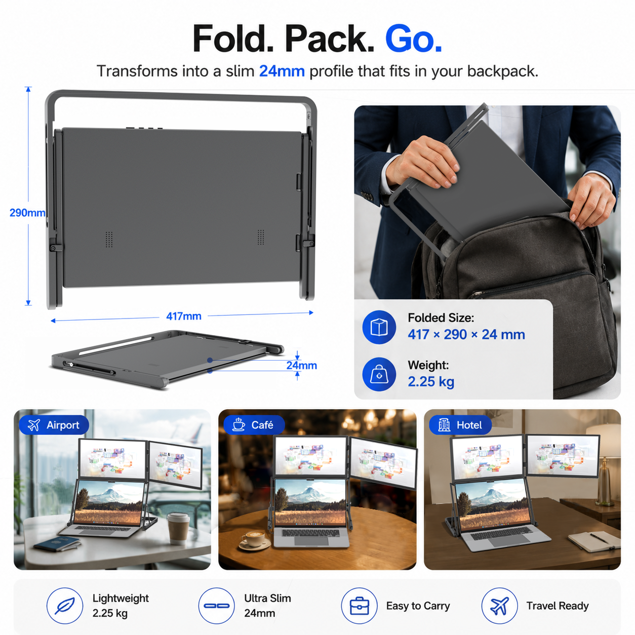 Lepow Dual Screen Laptop Monitor Extender, 15.6" FHD Portable Display