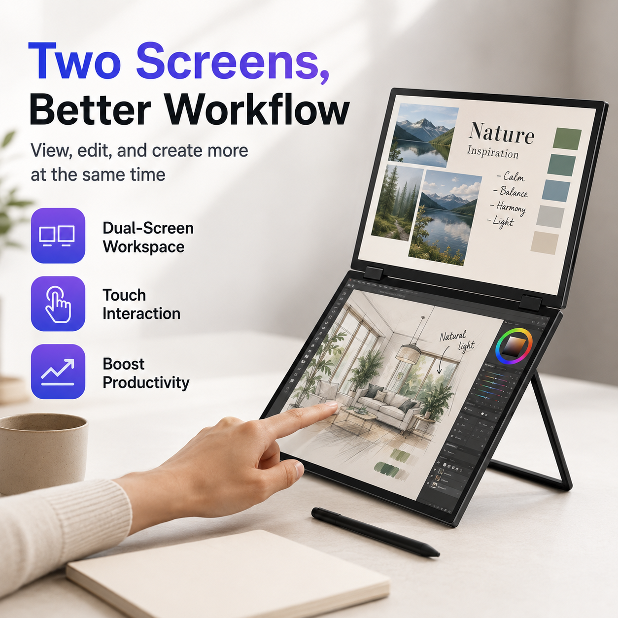 Lepow 16" 2.5K Dual-Screen Touch Portable Monitor
