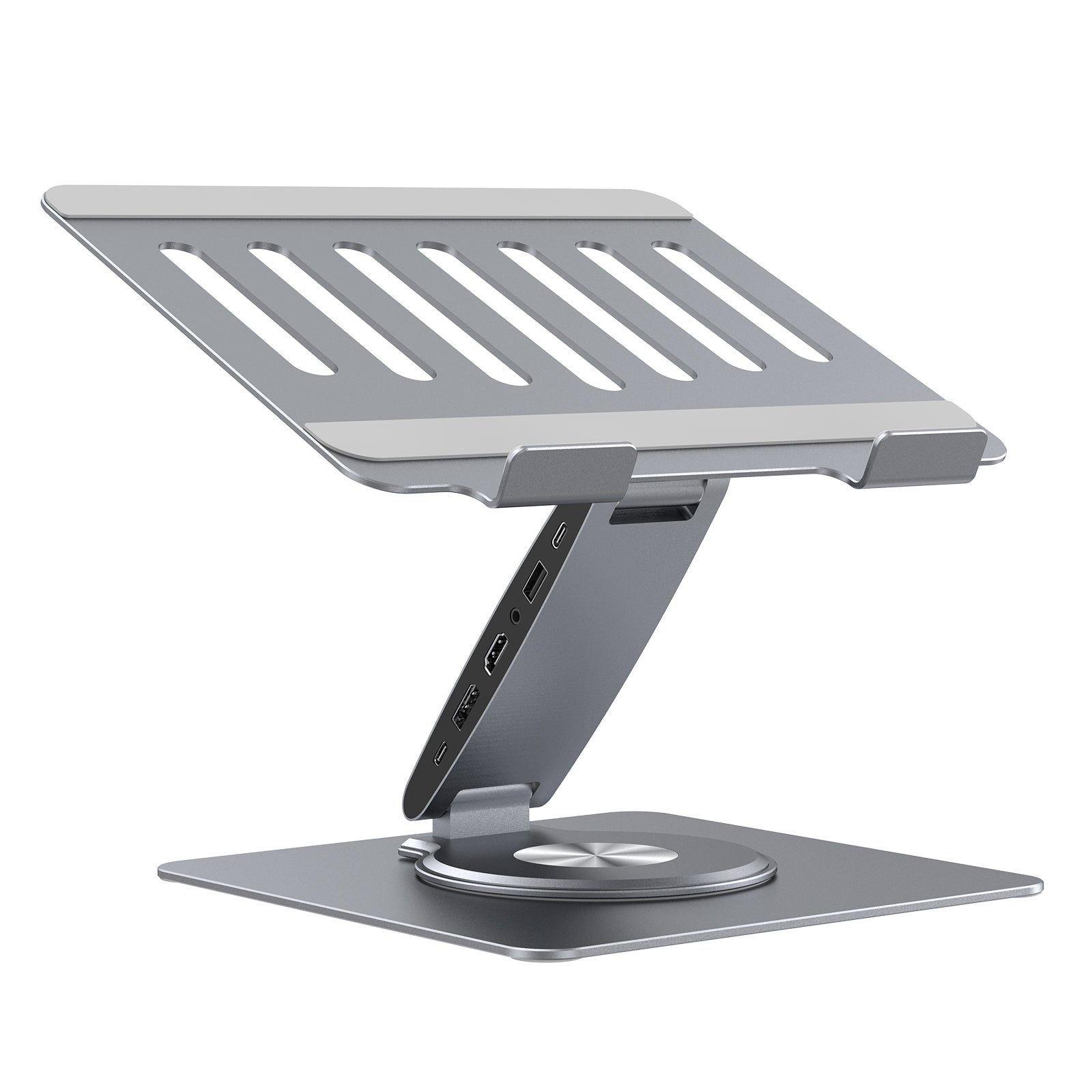HISmart S08D+ Laptop Docking Station Stand 11-IN-1 Dual Display 4K HDMI Gigabit Ethernet USB3.0 PD100W 3.5mm Audio Jack TF/SD Card Reader HC 360° Swivel Laptop Stand with USB Hub for MacBook Pro/Air/Dell/HP/Surface