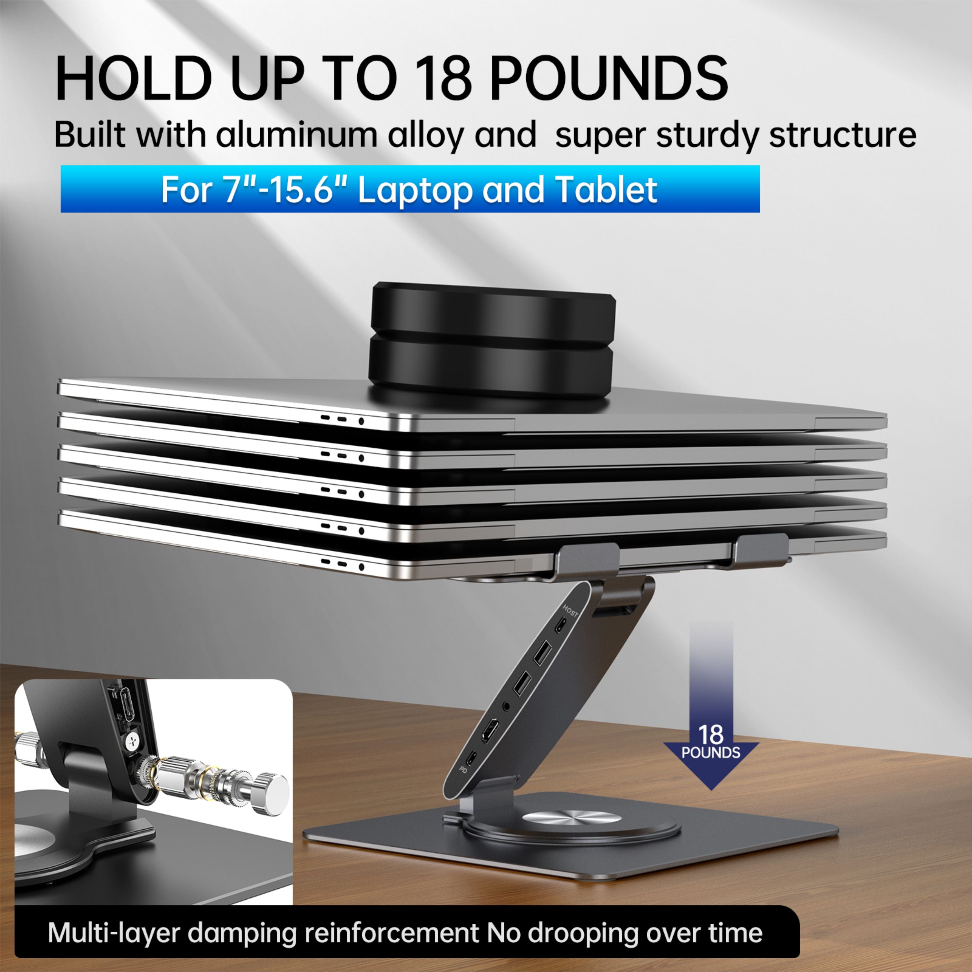 HISMART S07E Laptop Docking Station Stand 11-IN-1 Triple Display HDMI DP 4K60Hz Gigabit Ethernet USB3.1 PD100W SD/TF Card Reader Audio 360°Swivel Laptop Stand with USB Hub for MacBookPro/Air/Dell/HP/Surface/Lenovo
