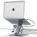 Lepow DockMate S 11-in-1 USB-C docking station and sturdy aluminum laptop stand, displayed with a laptop connected to HDMI, Ethernet, multiple USB ports, SD card, and power delivery—universal compatibility for MacBook, Dell, HP, Surface, and more.