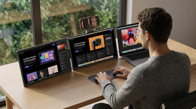 Modular Dual 18.5″ Monitor System Compact Aluminum Stand Included