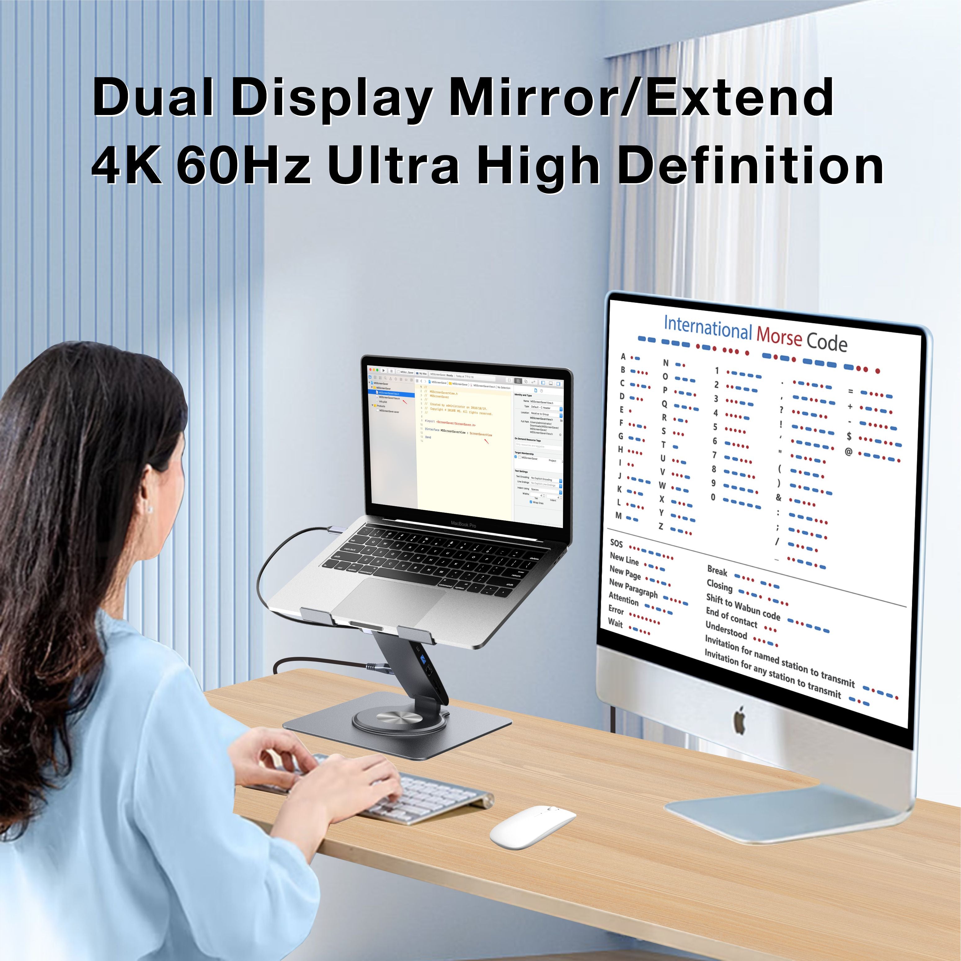 HISMART S07E Laptop Docking Station Stand 11-IN-1 Triple Display HDMI DP 4K60Hz Gigabit Ethernet USB3.1 PD100W SD/TF Card Reader Audio 360°Swivel Laptop Stand with USB Hub for MacBookPro/Air/Dell/HP/Surface/Lenovo