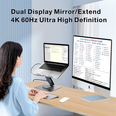 Lepow DockMate S – 12-in-1 USB-C Docking Station & Laptop Stand, Dual 4K@60Hz HDMI, 100W PD, Gigabit Ethernet, SD/TF, Budget-Friendly