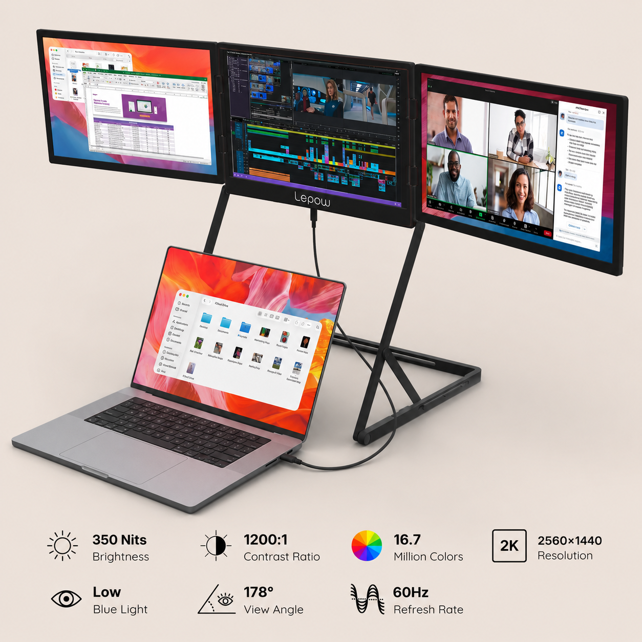 Lepow 15.6" Triple Monitor for Laptop