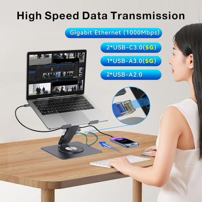 Lepow DockMate S – 12-in-1 USB-C Docking Station & Laptop Stand, Dual 4K@60Hz HDMI, 100W PD, Gigabit Ethernet, SD/TF, Budget-Friendly