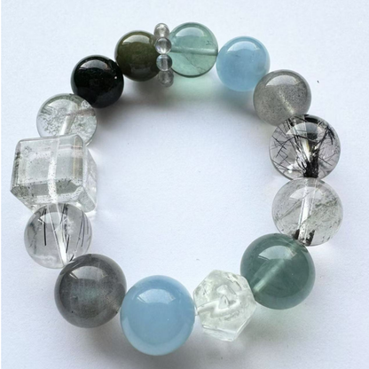 Lepow Crystal Energy Bracelet – Green Phantom Quartz, Fluorite, Moonstone & Aquamarin