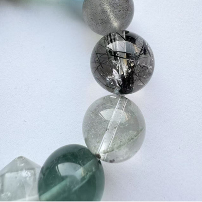 Lepow Crystal Energy Bracelet – Green Phantom Quartz, Fluorite, Moonstone & Aquamarin