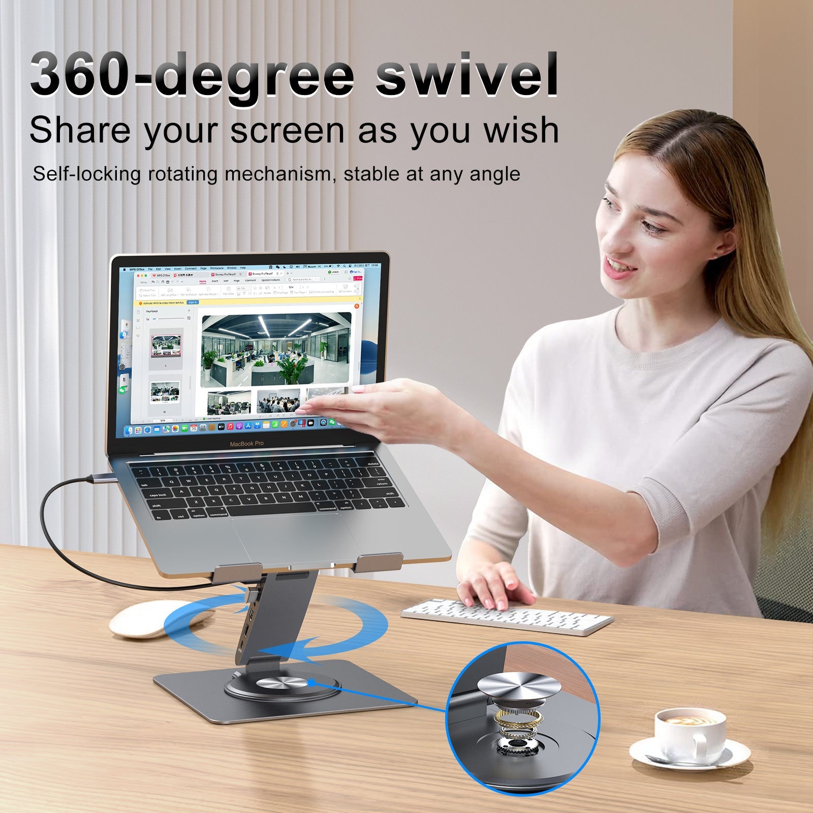 HISmart S08D+ Laptop Docking Station Stand 11-IN-1 Dual Display 4K HDMI Gigabit Ethernet USB3.0 PD100W 3.5mm Audio Jack TF/SD Card Reader HC 360° Swivel Laptop Stand with USB Hub for MacBook Pro/Air/Dell/HP/Surface
