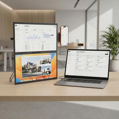 Modular Dual 18.5″ Monitor System Compact Aluminum Stand Included