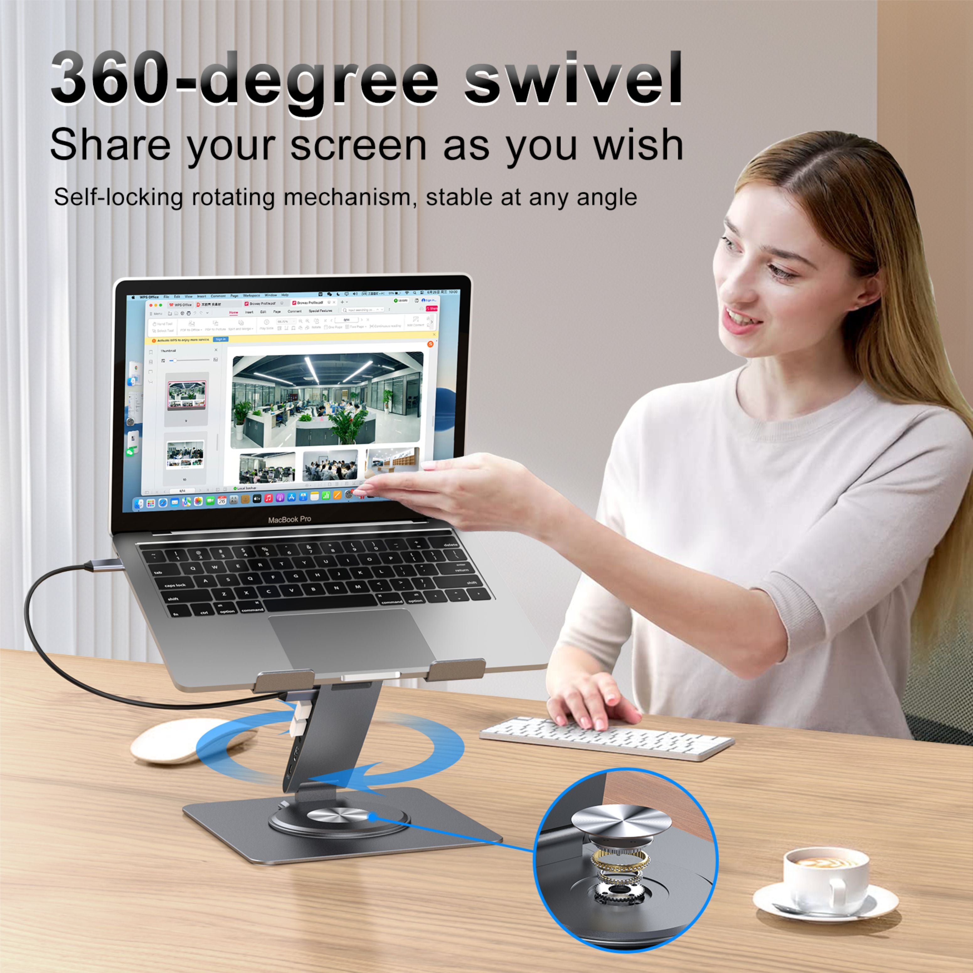 HISMART S07E Laptop Docking Station Stand 11-IN-1 Triple Display HDMI DP 4K60Hz Gigabit Ethernet USB3.1 PD100W SD/TF Card Reader Audio 360°Swivel Laptop Stand with USB Hub for MacBookPro/Air/Dell/HP/Surface/Lenovo
