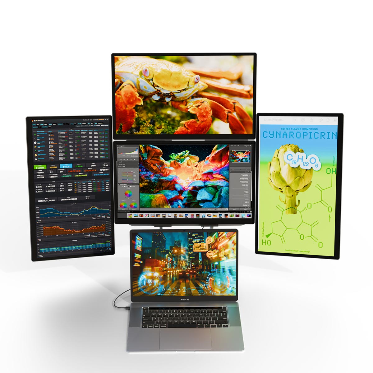 Lepow FlexScreen modular portable monitor setup with 4 x 18.5" screens
