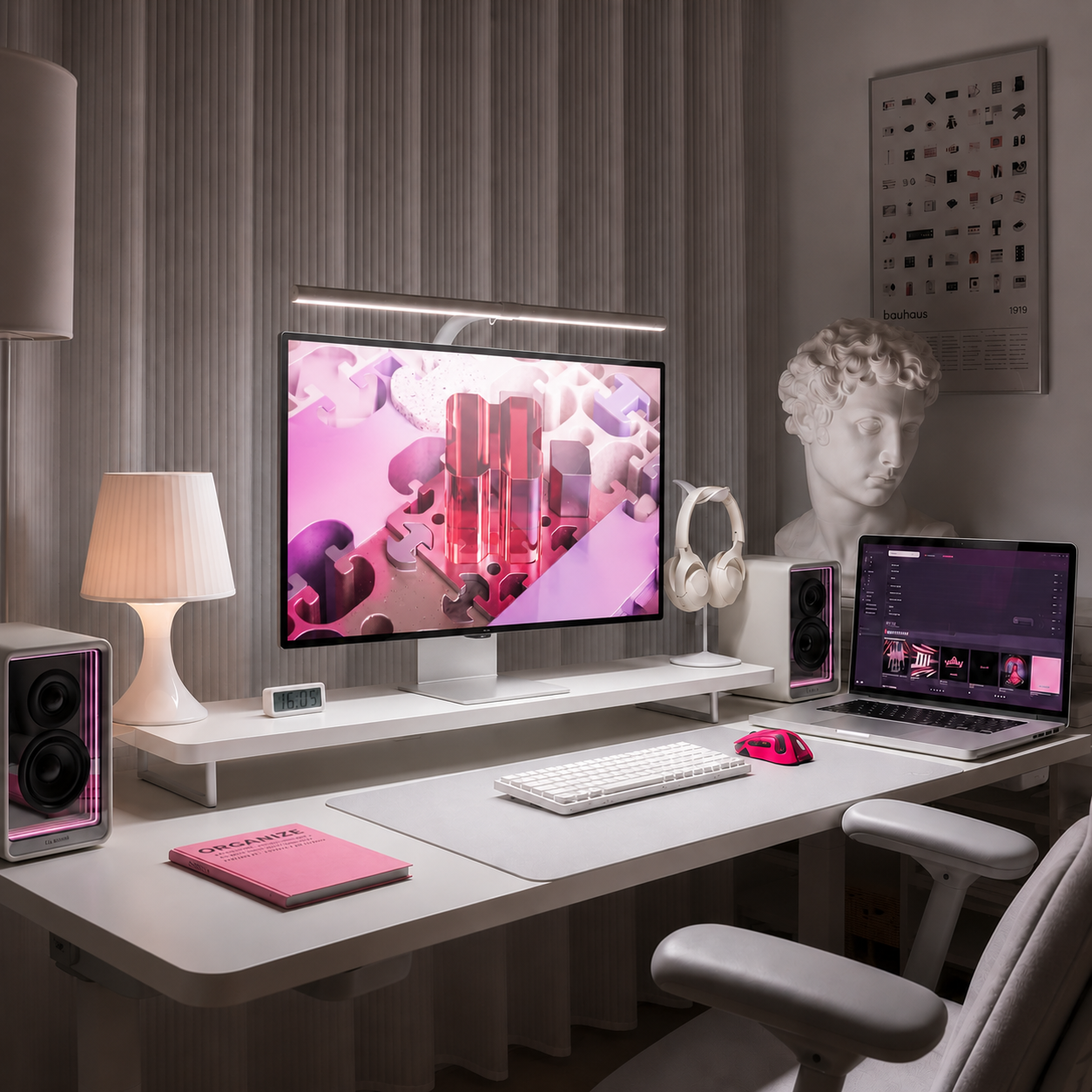 Lepow 32-inch 6K monitor with minimalist aluminum stand, ultra-sharp display, and premium desktop setup for creators and professionals
