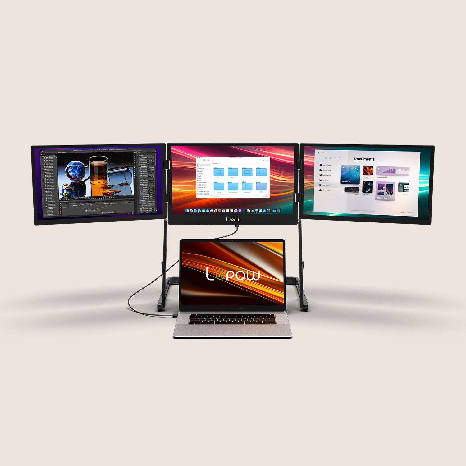 Lepow TriCreate – Triple 15.6” Portable Monitor for Laptops | Boost Productivity ×3
