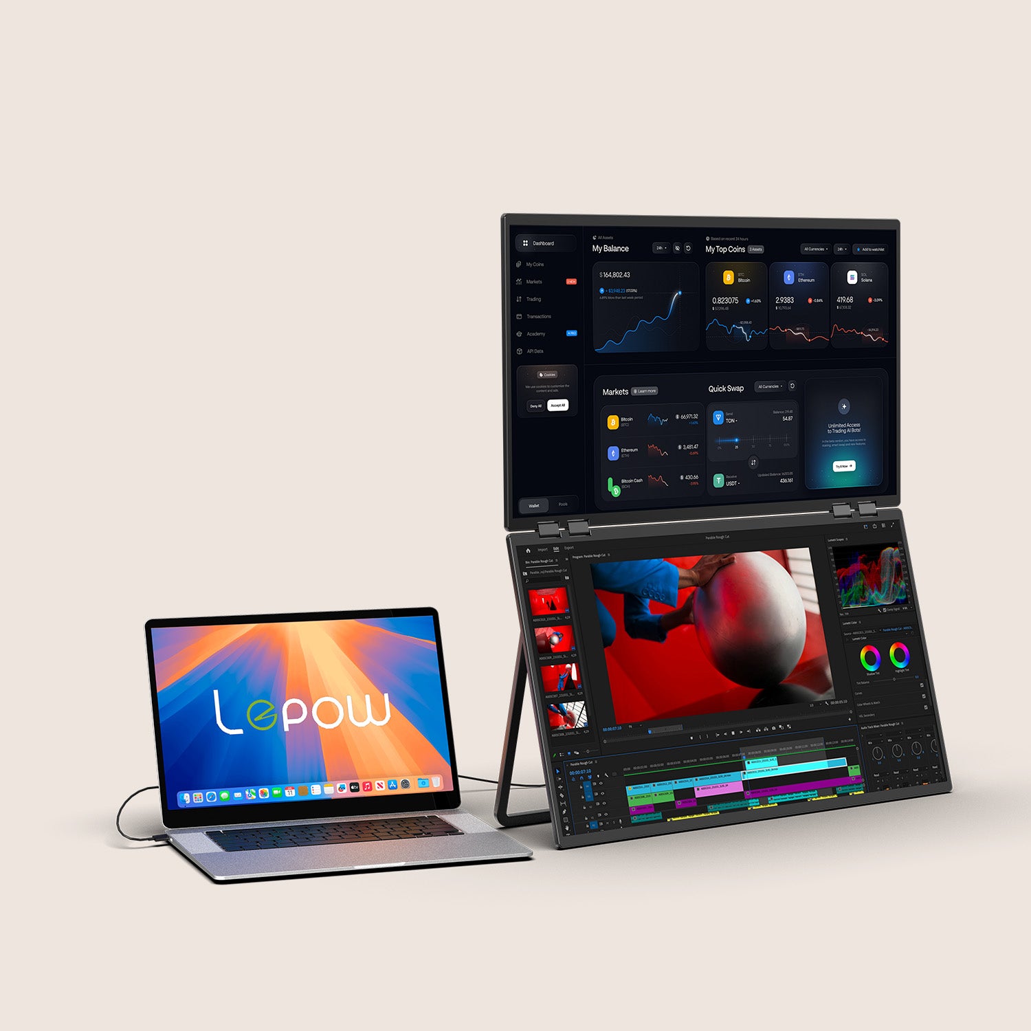 Lepow Delta Mega – 23.8” 100Hz Dual Vertical Foldable Monitor