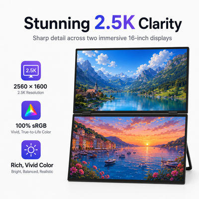 Lepow 16" 2.5K Dual-Screen Touch Portable Monitor