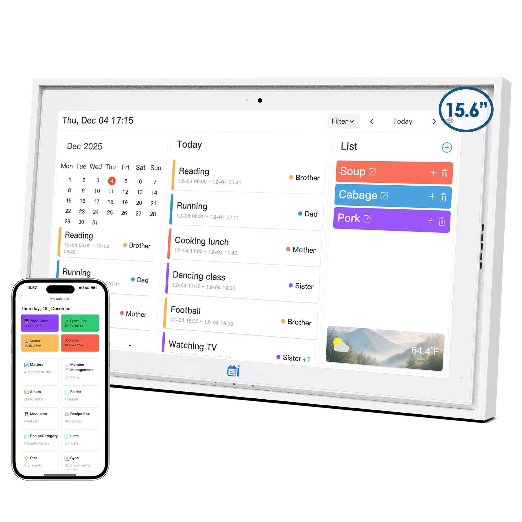 Lepow 15.6″ Smart Digital Wall Calendar with Multi-Calendar Sync