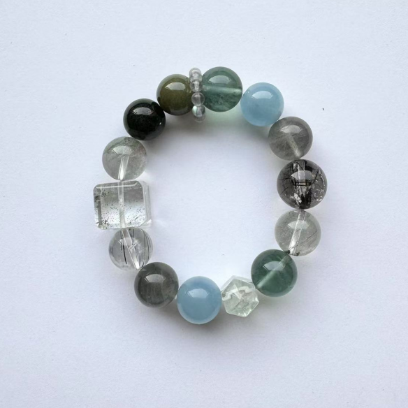 Lepow Crystal Energy Bracelet – Green Phantom Quartz, Fluorite, Moonstone & Aquamarin