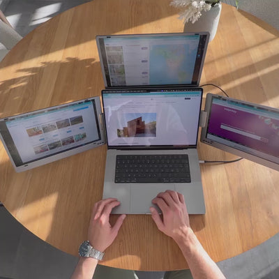 "Lepow 16 inch triple portable monitor – foldable three-screen display with USB-C, lightweight design for laptop and travel"