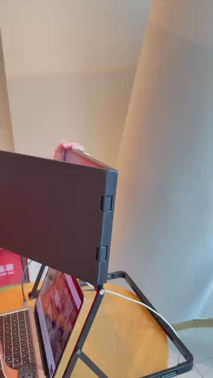 Load video: Lepow 16 inch triple portable monitor for laptop, foldable USB-C setup with three screens in use